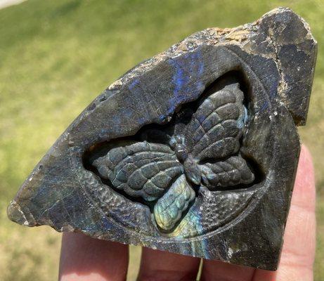 Labradorite slab butterfly carving