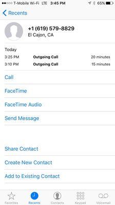 This is the amount of time I was on hold for. Each time  know one picked up. Just kept me on hold..