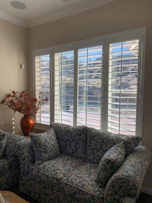 Shutters by Hunter Douglas open all the way.