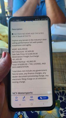 Even breakdown of NCY MOTORSPORT  FEES AND DETAIL EXPLANATION  IT STILL SHOWS JUST ABOVE IT ..NO FEES,NO ADMIN! Just TAX AND LICENSE  FEES