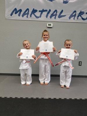 Students from our Karatesaurus program (3-4 yrs old) and Little Samurai program (5-6 yrs old) after earning their orange belts.