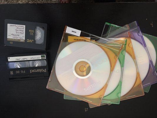 Tapes to dvd.  He labeled each dvd with a sticker label, so I knew what the content was.