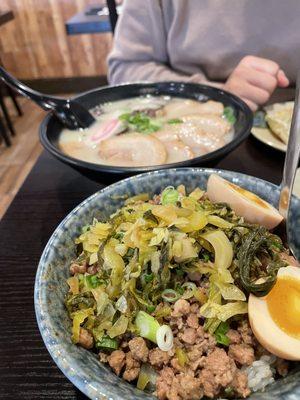 Braised Pork with Rice  and  Miso, Shoyu, Shio, and Curry Charsiu Ramen