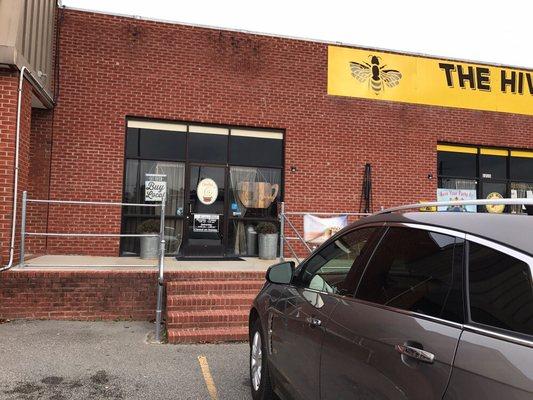 Pictured from parking lot, closer to the entrance. The Hive is a Recreation Center and is joined to the Nectar Cafe with a shared space.