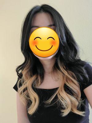 Layered haircut with light curl styling. Pikaboo dye was from diff stylist ages ago.