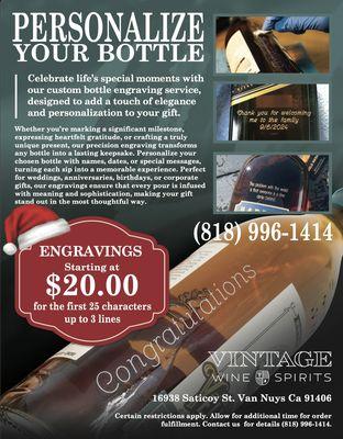 Personalize your bottle with custom engraving. special events or occasions