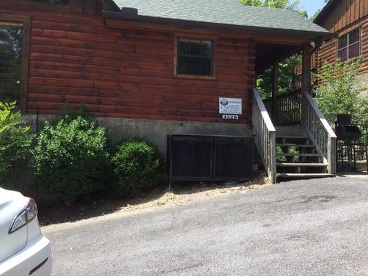 The front cabin entrance on the hill