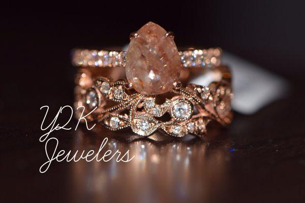 Rose gold and diamond wedding set