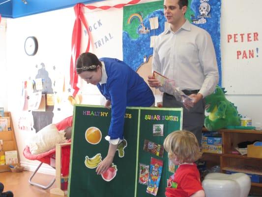 Dr. Loewen and Dr. Surger having a dental presentation for children at Montessori School in Pacific Palisades