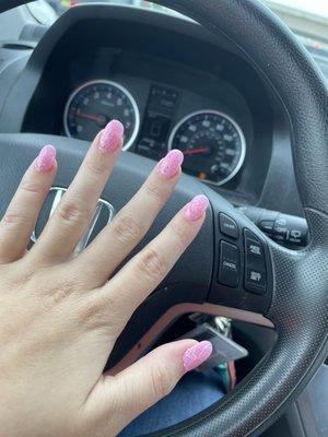 Pink acrylic nails