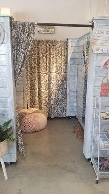 Super cute fitting room @ Flipside Beach Boutique