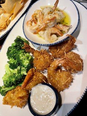 Endless Shrimp (coconut shrimp with pina colada sauce and garlic shrimp scampi)