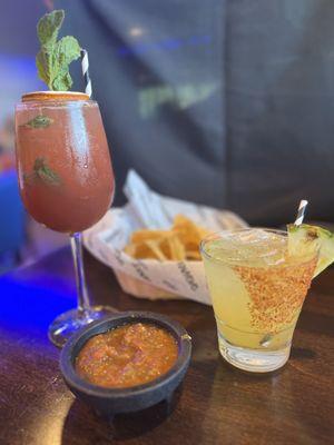 Blood orange mojito and pina con Chile margarita