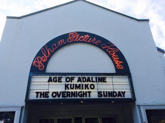 Daytime view of the front of the theater. Note the nice neon Marque