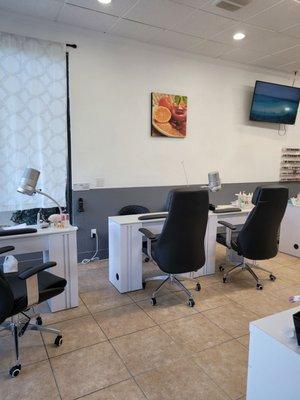 New nail stations, new chairs. Bright and clean