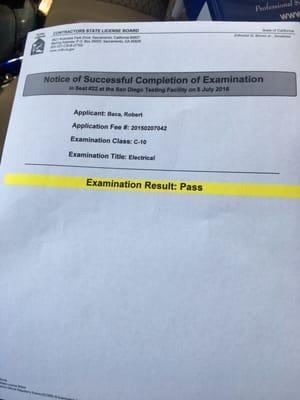 Passed the electrical exam on the first attempt