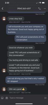 Screen shot of an interaction I had with the owner of this company