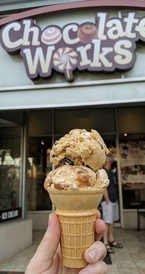 2 scoop wafer cone Flavors: S'mores and PB Caramel Cookie Dough