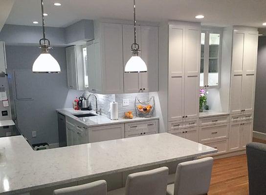 Remodeled South End kitchen features cabinets from BBR's co-op.