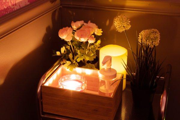 Flowers and Candles at massage room