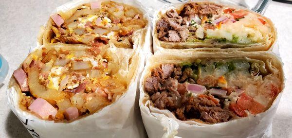 Left: breakfast burrito, right: California burrito