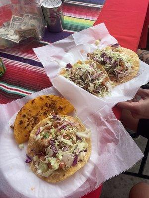 fish and shrimp tacos and a taco chiquiado