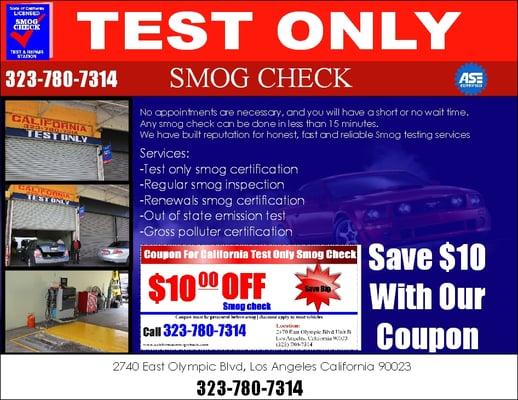 Free Los Angeles Smog Check Coupon