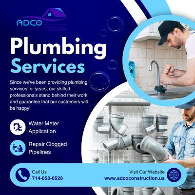 Quick solutions for your home or business! 

Special promotion on plumbing services!
 Fix leaks, installations, or maintenance