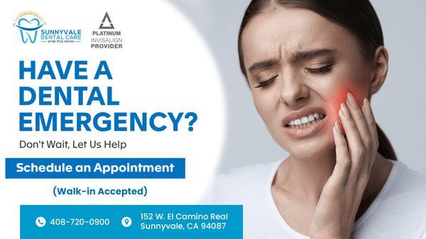 Have Dental Emergency? Don't wait more, let us Help. Book Appointment Today