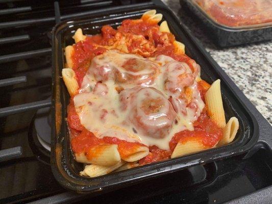 Ziti and meatballs