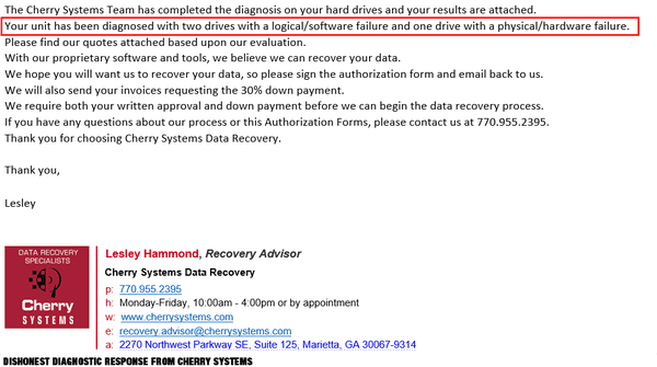 Dishonest diagnostic response from Cherry Systems.