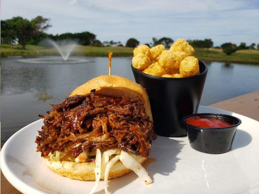 Pulled Pork Sammie with tater tots