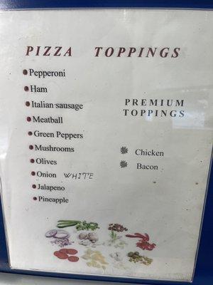 Toppings list