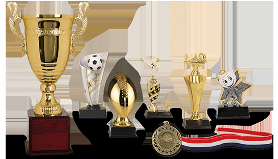 Sports trophies.  Whether basketball trophies, soccer trophies, baseball trophies ... we have you covered.  We can even do a sports plaque.