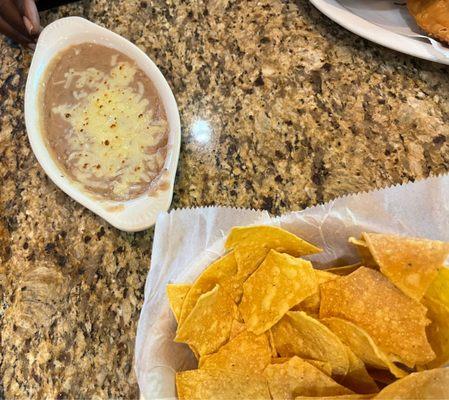 Chips with side of refried beans