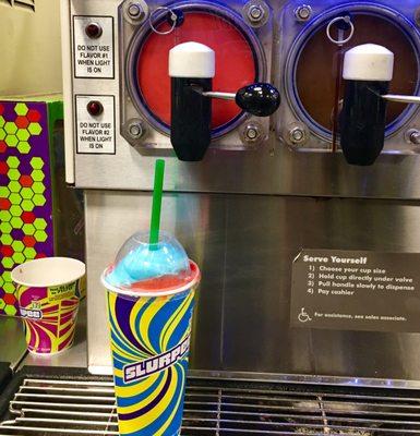 Slurpee. Wild Cherry & blue raspberry. Medium sized.