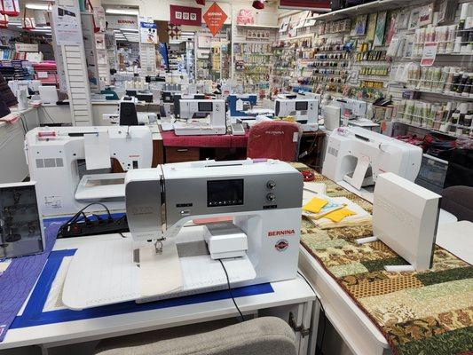 Big selection of Bernina, Bernette, Juki, Brother, Singer sewing machines, few other brands too.