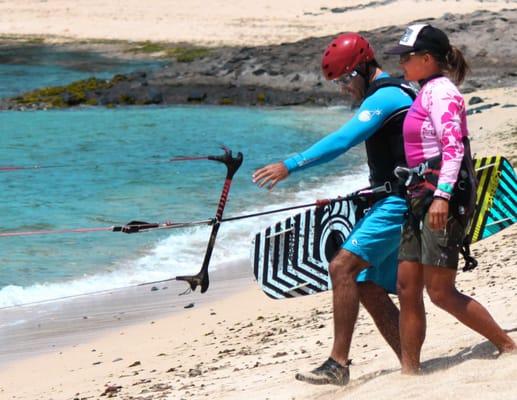 Launching at Kite Beach with Aqua Sports instructor, Natasha