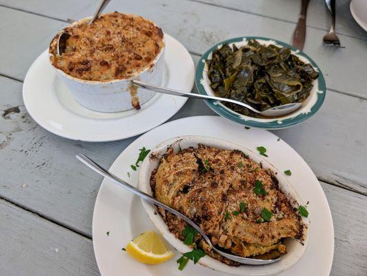 Mac and cheese, collards, roasted fennel with ricotta