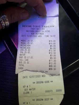 They charged us 2 extra drinks & look at the date on the receipt