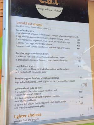 Breakfast menu