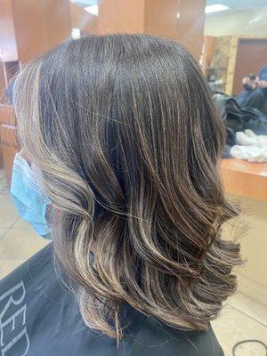 Balayage & highlights + long layers done by Marisela