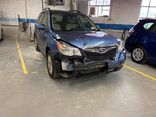 Subaru Forestor in for repairs after a fender bender