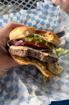 A st. Burger with provolone cheese