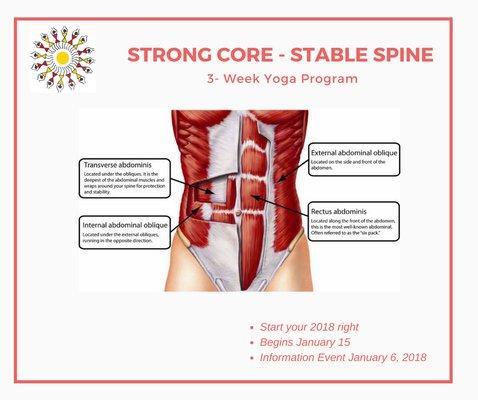 Strong Core - Stable Spine 3 - Week yoga Program starts January 15