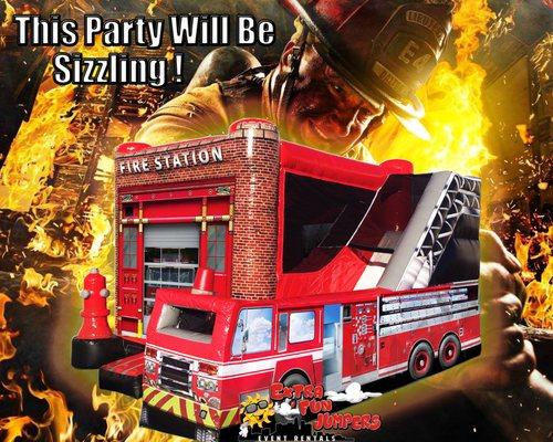 Fire Station Combo. Perfect for those aspiring little Fireman ! Bring the Fire Station fun to your next Party! Slide down the Firetruck's la