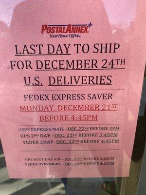 Holiday 2020 Delivery Deadlines