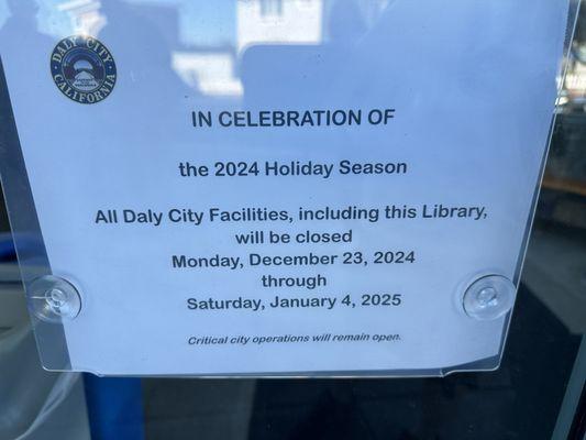 Library closed till January 4th