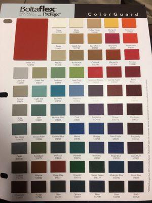 This is just one page of the color choices they offered. There was a huge book. High quality marine vinyl for my exam chair