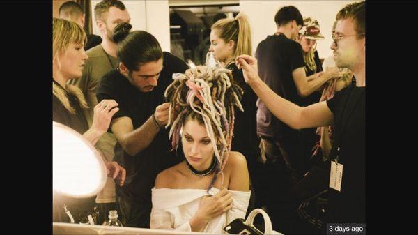 Kalyn backstage at New York Fashion Week for Marc Jacobs/hair by Guido Palau